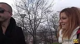 Angry boyfriend watches slutty redhead gf fingered and blown by stranger