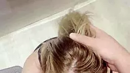 Blonde Big Tits Mommy Deepthroats Monster Cock in Steamy Bath