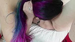 purple hair babe's big ass rimmed before char aznable fills balloon tits with cum