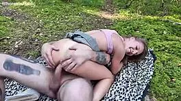 skinny teen rough anal creampie in public forest close-up