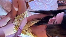 Beautiful brunette babe teases precum from balls for epic cumshot