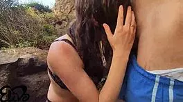 Webcam tease flashes tits then drops for seaside blowjob adventure