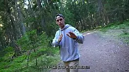 forest cash offer stranger turns teasing outdoor pounding adventure