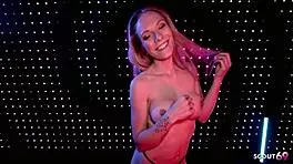 German blonde model with perfect big tits and tight pussy seduces for raw pov creampie ride