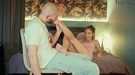 italian skinny slut oils huge cock for nasty footjob and deepthroat blowjob!