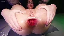 brunette neighbor in fishnets takes eggplant anal gape fart doggystyle