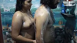 Desi housewife licks cock hungrily in hot shower foreplay