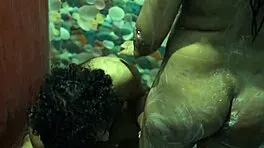 Desi housewife licks cock hungrily in hot shower foreplay