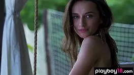 gloria sol ukrainian stunner bares big natural tits in outdoor revealing strip