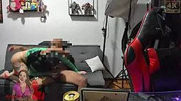 while he watches on phone, my pussy and ass get wrecked by huge black cock