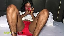 oh god, she's grinding that rose toy on her ebony pussy so wild!