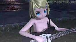 Miku en Rin naakte dans in publiek 3d porno met dubbele penetratie