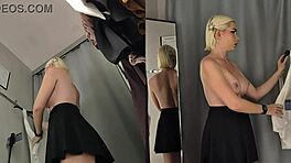 Скрытая камера подсматривает за телкой без трусов в примерочной