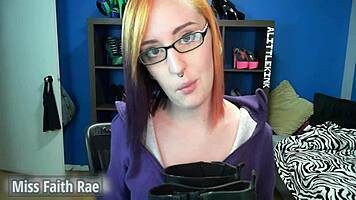 Lick my rainboots now, Miss Faith Rae's full video is wild with domination and dirty talk, don't miss this redhead in glasses!