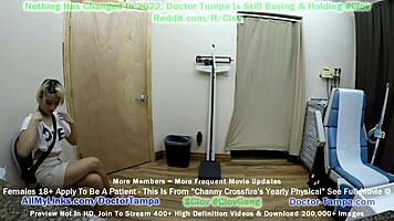 Become Doctor Tampa Performs Channy Crossfire's Yearly Gyno Exam with Nurse Stacy Shepard Chaperoning