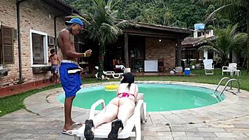 Latina amateur rides interracial toy with pink pussy