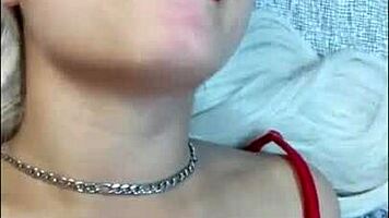 Blonde teen moans during hot facial in lingerie