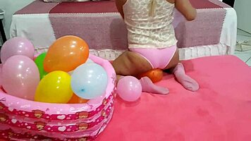 Brazilian Teen Girl Safadinha Plays with Balloon in Her Fun Reality Show Outdoors