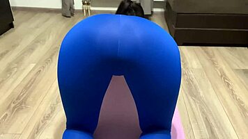 Wife and teen milf get a fitness cumshot on their big tits and pussy during amateur hardcore