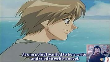 Adult commentary unfolds with a socially awkward hentai virgin in an outdoor scene.