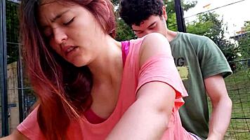 Wow, fucking my classmate hard in the university courtyard!