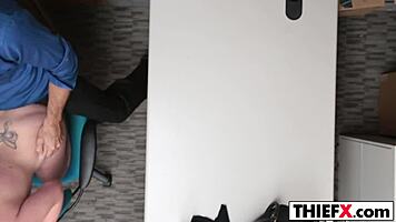 Burglar teen sucks monster cock in garage