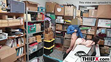 beautiful teen 18+ thief caught in garage. she blows huge cock to avoid trouble with boss.