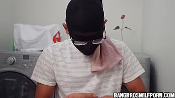 milf catches young guy sniffing her dirty panties and licks him