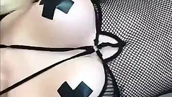 Nipple taped teen 18+ plays with big dildo in wild sex tape session. Blonde bombshell with big tits reaches intense orgasm.