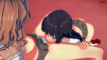 Awatsuki Maaya strapon fucks Wannai Kinuho on sofa! 😈