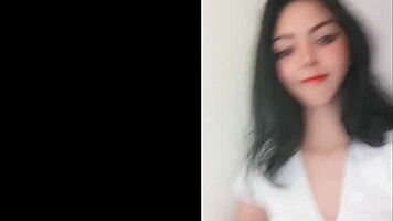 teen with small waist in miniskirt teases with dirty talk, strips to thong and panties, rides naked in cowgirl blooper