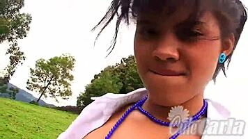 hey, check this out... petite teen carla strips outdoors in cute panties