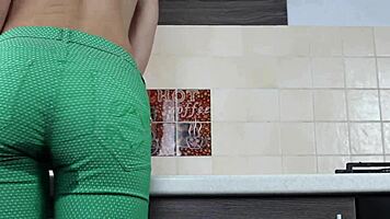 Russian Girl Sasha Bikeyeva Teases and Pees in Tight Green Pants