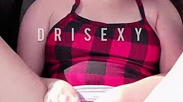 Horny Brunette Plays With 22cm Dildo In Car