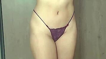 Watch This Sexy Brunette Slut Rip Off Her Red Lingerie And Show Natural Tits!