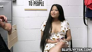 Asian brunette Alona Bloom in college office