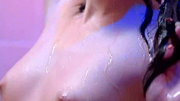 First time threesome with petite teens getting blowjobs, facials, and group cumshots