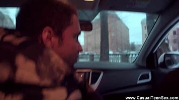 Skinny teen 18+ Olivia Trunk in lingerie gets shaved pussy cumshot ride