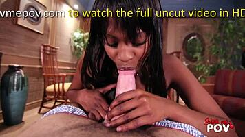 Tiny Ebony Babe Feels Intense Pleasure Blowing White Dick In Pov