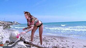 Pretty Petite Redhead Emy Russo Strips On Beach
