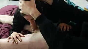 feeding sasy some cock and shooting cum in her mouth