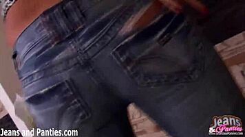 these skinny jeans feel so tight on teen babe. amateurs struggle with fit.