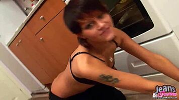 these skinny jeans feel so tight on teen babe. amateurs struggle with fit.