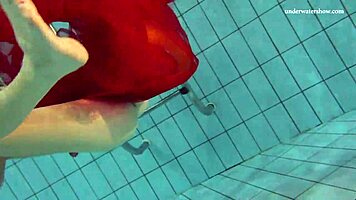 Nastya strips clothes and shows body in pool