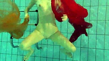 Nastya strips clothes and shows body in pool