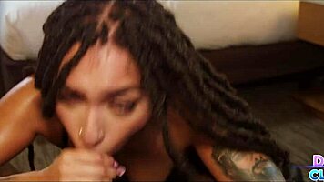 Slim ebony teen rides huge curved cock in quickie.