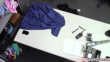 petite red-haired shoplifter teen 18+ bent over for burglar's spooning fuck in the shop