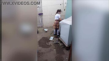 i spot my cute college stepdaughter washing her lingerie in the homemade laundry