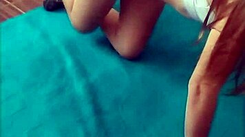 caught the hot latina maid exercising in the living room