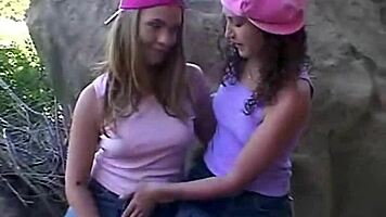 Sweet little 18+ april licking pussy by lesbian girlfriend with natural tits and clit stimulation.